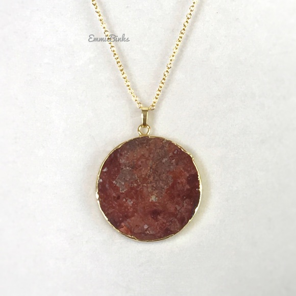 New Exquisite 24KGP Mexican Happy Lace Agate Slice Pendant Necklace / Happiness - Picture 12 of 16